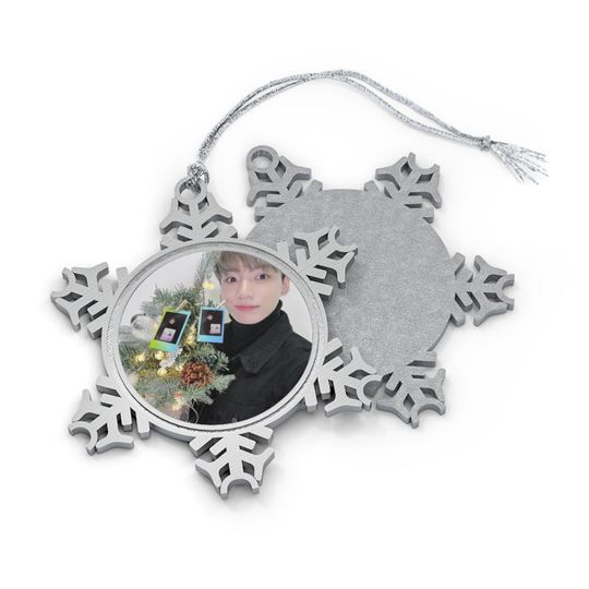 BTS Christmas Ornament, Jungkook Pewter Snowflake Decor, ARMY Gift, Kpop Holiday Gift, Kpop Fan Decor, Bangtan Christmas Tree Decoration