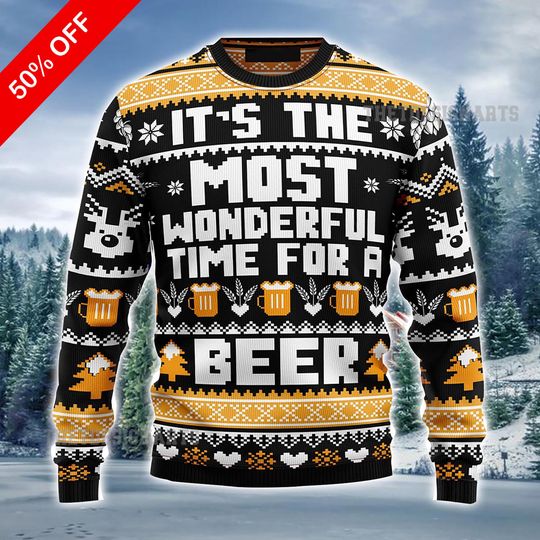 Discover Beer Merry Christmas Ugly Sweater, Festive Beer Lover Gift, Humorous Christmas Jumper for Men & Women, Holiday Party Wear