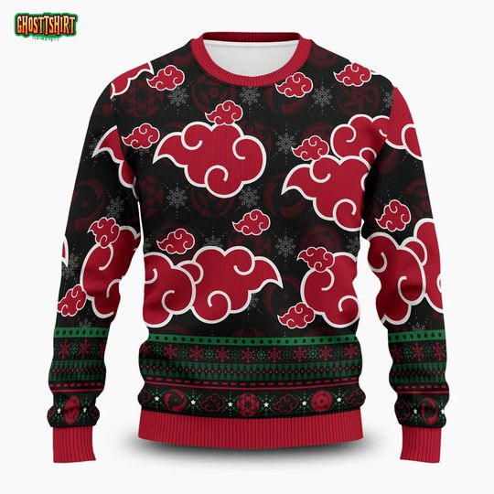 Discover Red Cloud Ugly Christmas Sweater, Ninja Clan Holiday Jumper, Funny Anime Style Xmas Pullover, Geeky Gift for Him or Her Xmas Party Outfit