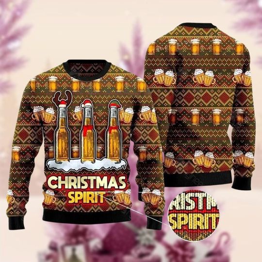 Discover Beer Reindeer Christmas Ugly Sweater, Drinking Beer Xmas Sweater, Santa Hat Ugly Sweatshirt, Funny Holiday Sweater Men, Beer Lover Gift