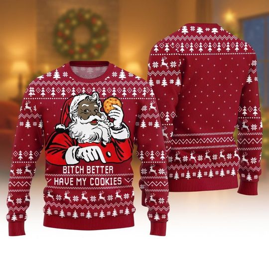 Discover Santa Christmas Ugly Sweater, Funny Santa Sweater, Funny Santa Cookies Sweater, Xmas Holiday Gift for Men Women Gift, Christmas Gift