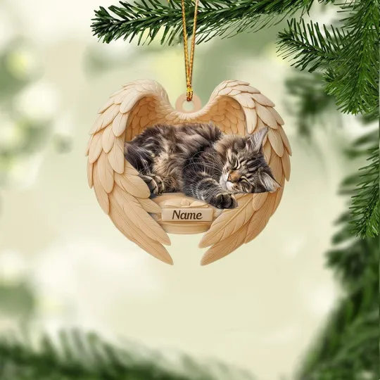 Discover Personalized Sleeping Maine Coon Cat Christmas Ornament, Cat Angel Wings