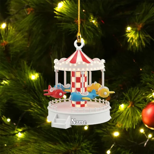 Discover Personalized Airplane Carousel Christmas Ornament, Carnival Ride Amusement Park