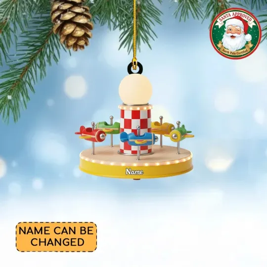 Discover Personalized Airplane Carousel Christmas Ornament, Carnival Ride Amusement Park