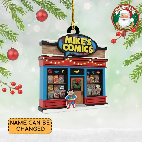 Personalized Comics Store Christmas Ornament, Comics Books Shop Ornament Gift