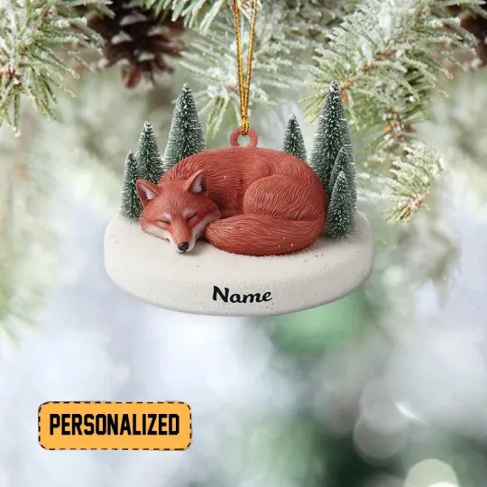 Discover Personalized Red Fox Christmas Ornament, Wildlife Red Fox Sleeping Ornament Gift