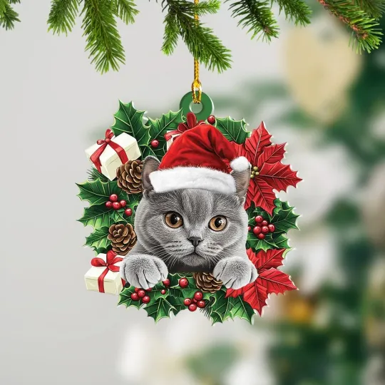 Discover British Shorthair Cat Christmas Wreath Ornament Holiday Gift