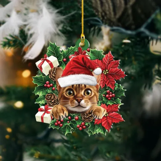 Discover Abyssinian Cat Christmas Wreath Ornament, Abyssinian Cat Ornament