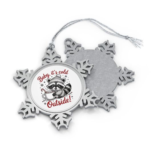 Pewter Raccoon Christmas Ornament: Snowflake Holiday Decor
