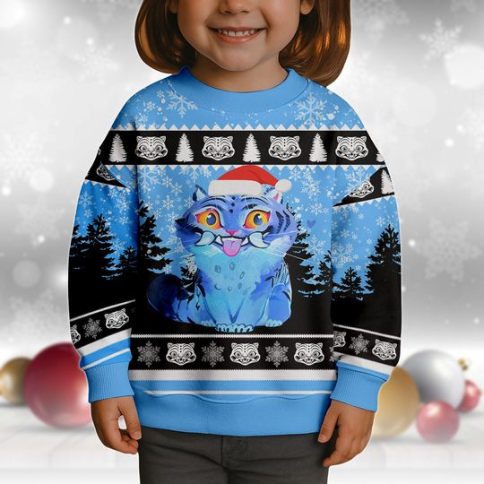Discover Blue Tiger Ugly Christmas Sweater, Kp0p Tiger Hunter Sweater, Cute Kawaii Santa Hat Gift, Family Xmas Holiday Gift