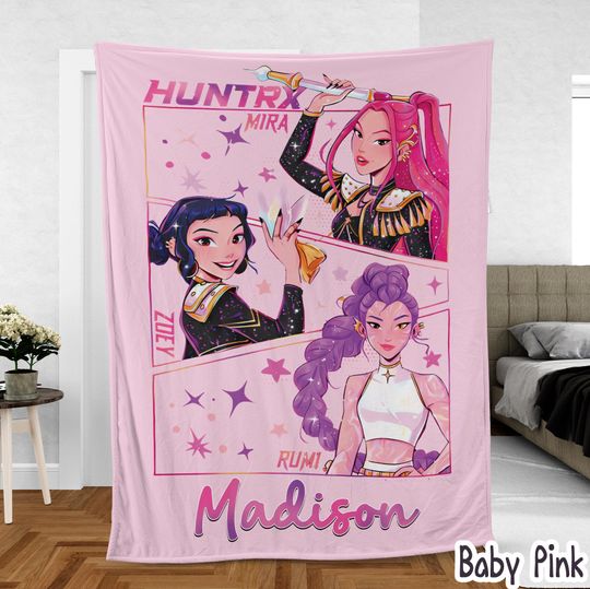 Discover Custom Name K-Pop Demon Hunters Blanket,Cute Anime-Inspired Cozy Throw for Fans, Personalized Huntrix Design, Fun Gift for K-Pop Lovers