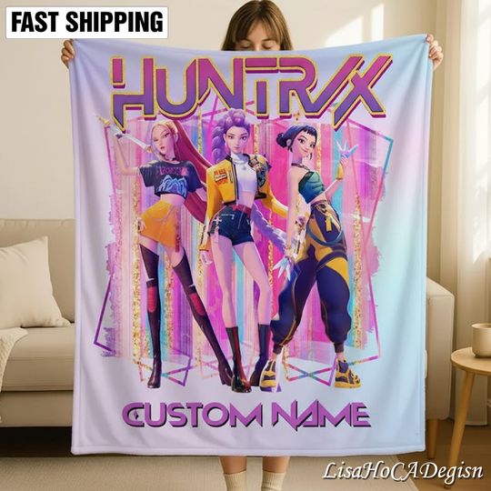 Discover Personalized Huntrix Kpop Demon Hunter Era Blanket with Name, Custom Huntrix Blanket, Anime Blanket, Christmas Family Gift, Kpop Fun Gift