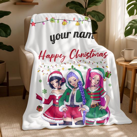 Discover Personalized Christmas Huntrix Blanket,Kpop Fan Blanket,Christmas Name Blanket Gifts
