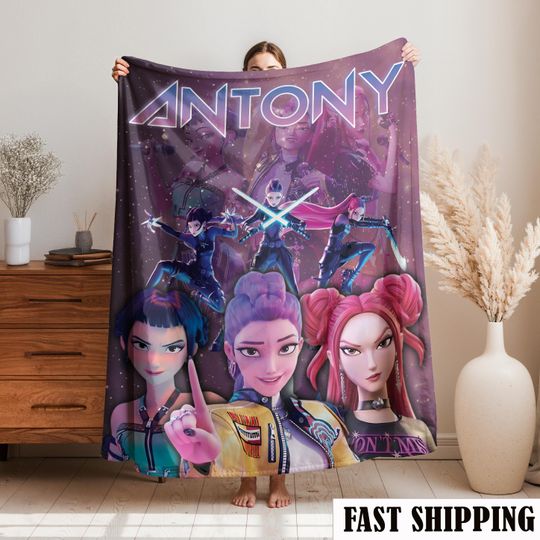 Discover Personalized Huntrix Girls Blanket  Custom K-Pop Demon Hunter Kids Christmas Throw