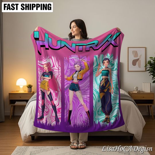 Discover Personalized Cozy Kpop Demon Hunters Blanket with Name, Custom Huntrix Blanket