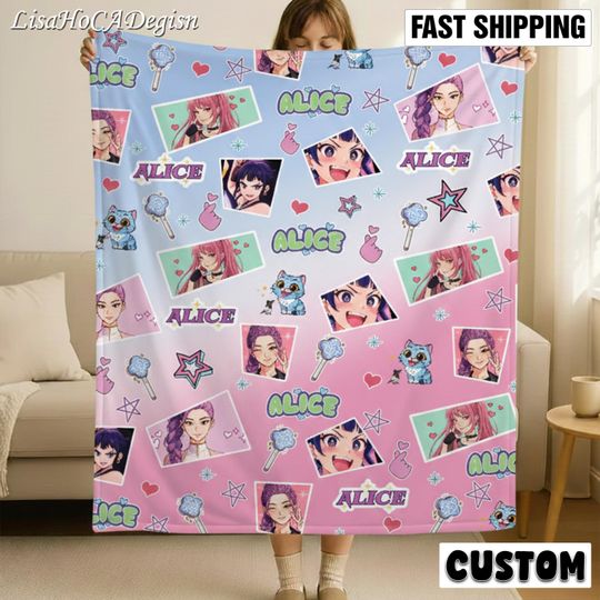 Discover Personalized Cozy K pop Demon Hunters Blanket with Name, Custom Huntrix Blanket