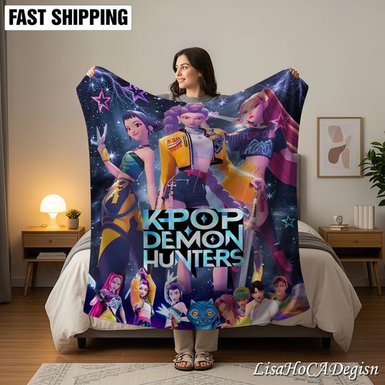 Discover Cozy Kpop Demon Hunters Blanket, Saja Boys Huntrix Blanket, Anime Inspired Blanket, Christmas Family Gift, Kpop Fun Gift