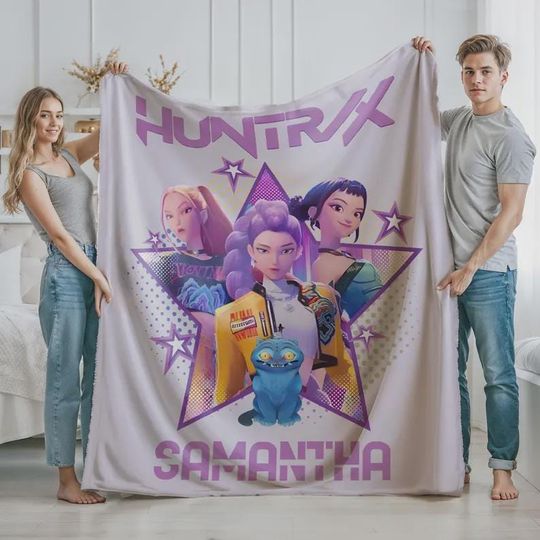 Discover Custom Huntrix Rumi, Mira, Zoey Blanket, Personalized Kpop Demon Hunter Blanket
