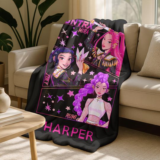Discover Personalized Christmas Huntrix Girls Blanket,Custom Kpop Demon Hunter Blanket