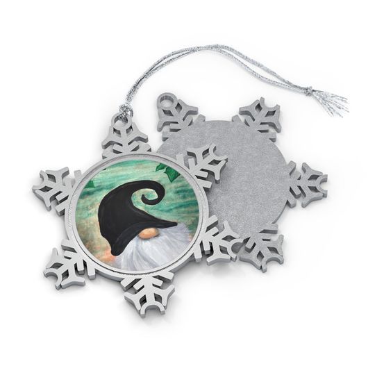 Pewter Snowflake Ornament: Gnome Theme, Winter Holiday Decor
