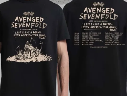 Discover Avenged Sevenfold Life Is But A Dream Latin America Tour 2026 T-Shirt