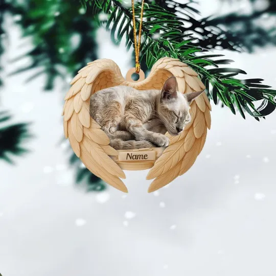 Discover Personalized Sleeping Oriental Shorthair Cat Christmas Ornament, Cat Angel Wings