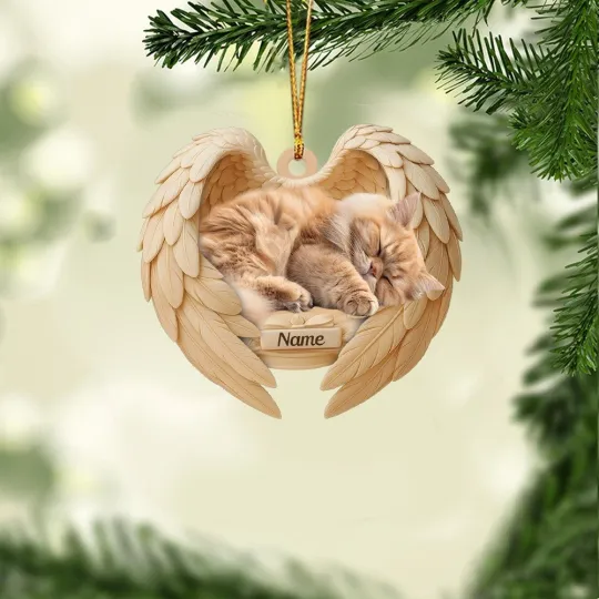 Discover Personalized Sleeping Persian Cat Christmas Ornament, Cat Angel Wings