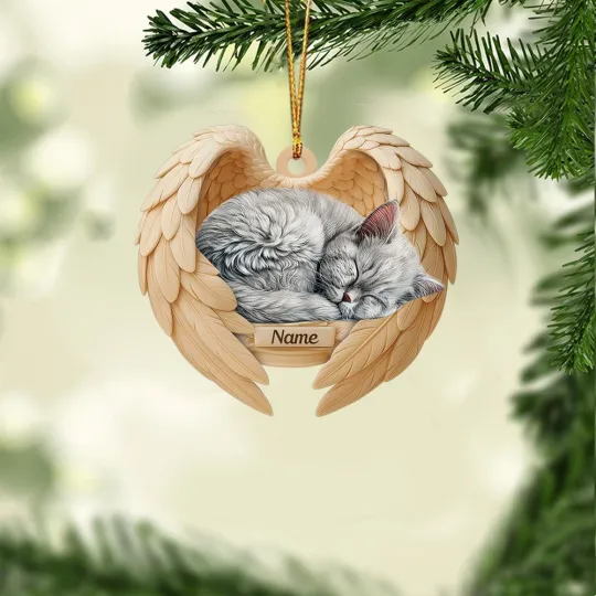 Discover Personalized Sleeping British Longhair Cat Christmas Ornament, Cat Angel Wings