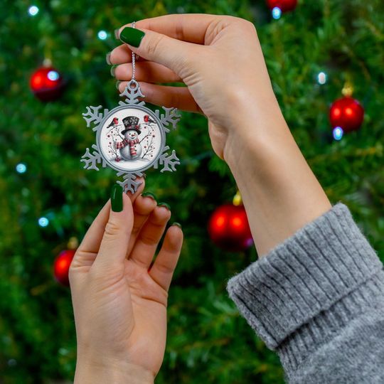 Pewter Snowflake Ornament: Winter Snowman Keepsake