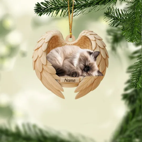 Discover Personalized Sleeping Himalayan Cat Christmas Ornament, Cat Angel Wings