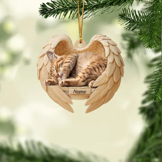 Personalized Sleeping Munchkin Cat Christmas Ornament, Cat Angel Wings