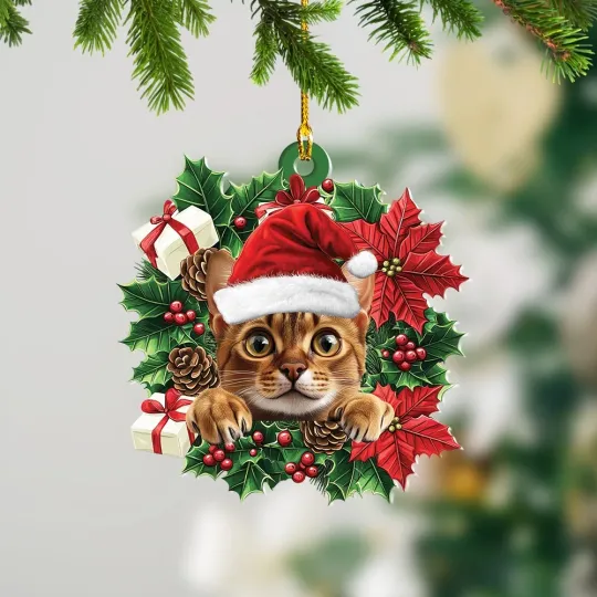 Discover Munchkin Cat Christmas Wreath Ornament, Munchkin Cat Holiday Decor