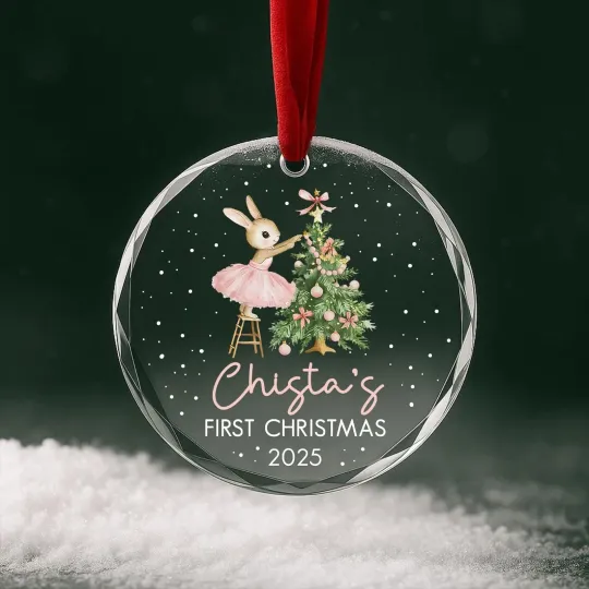 Discover Baby’s First Christmas Ornament 2025 – Custom Bunny Glass Keepsake