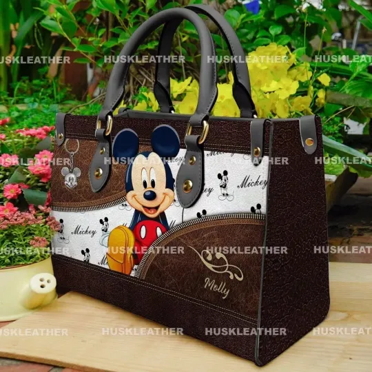 Discover Personalized Mickey Mouse Leather Handbag, Mickey Mouse Lovers Leather Bag Gift