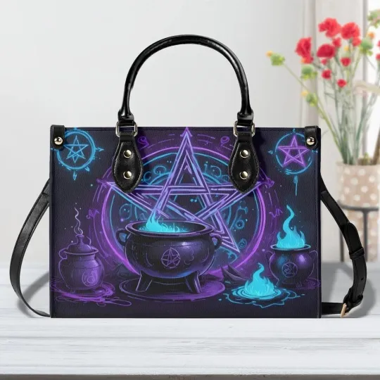 Discover Personalized Mystical Witch Leather Handbag, Magic Witchcraft Leather Bag Gift