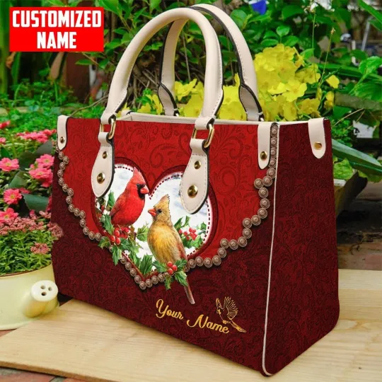 Discover Personalize Cardinals On The Tree Branch Leather Handbag, Cardinals Leather Bag