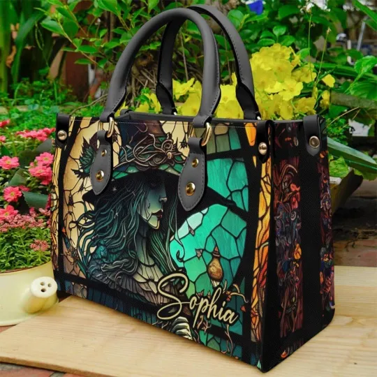Personalized Mysterious Witch Leather Handbag, Magic Witches Leather Bag Gift