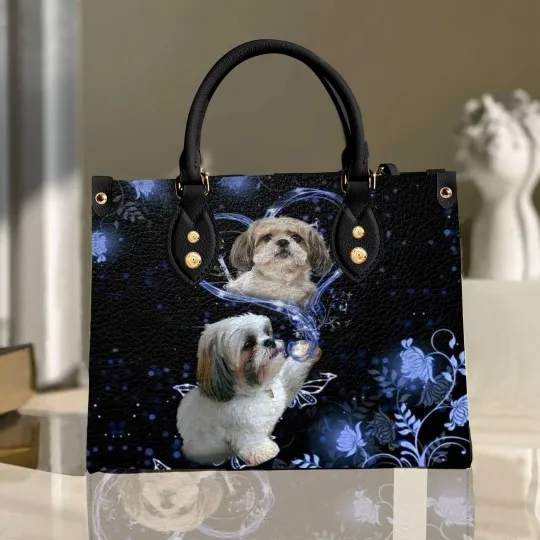 Discover Personalized Shih Tzu Dog Vintage Leather Handbag, Lovely Dog Leather Handbag