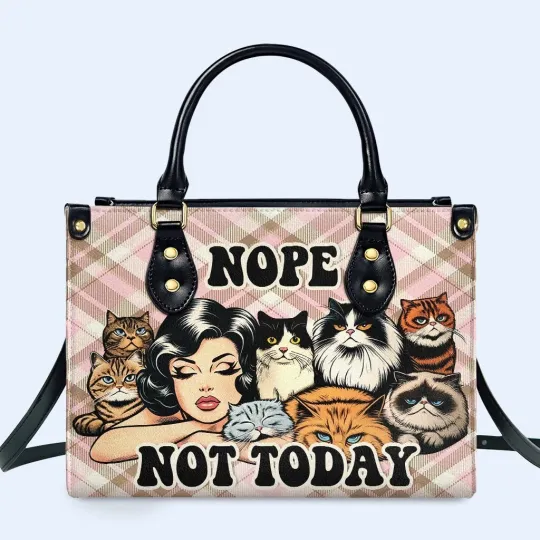 Discover Personalized Nope Not Today Girl Love Cat Leather Handbag, Love Cat Leather Bag