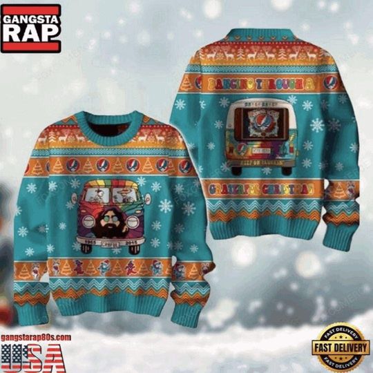 Grateful Inspired Dancing Holiday Retro Ugly Christmas Sweater