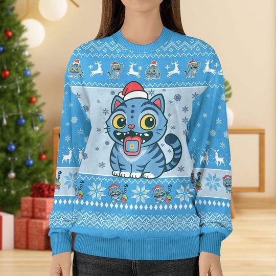 Discover Blue Tiger Santa Ugly Christmas Sweater, Funny Blue Tiger Xmas Sweater, Animal Holiday Sweater, Christmas Gift