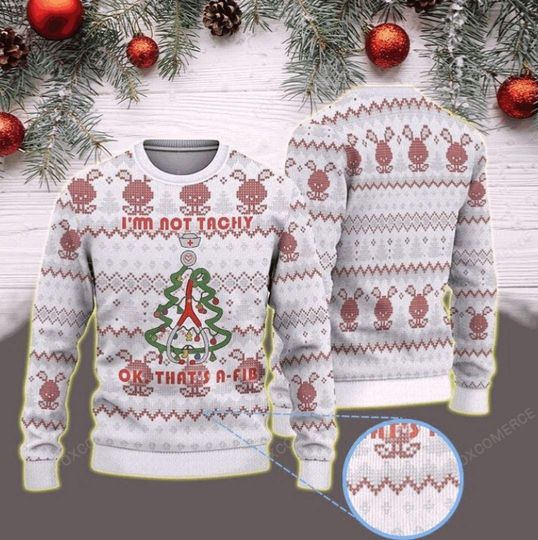 Discover White Red Reindeer Nurse Heartbeat Inspired Holiday Ugly Sweater