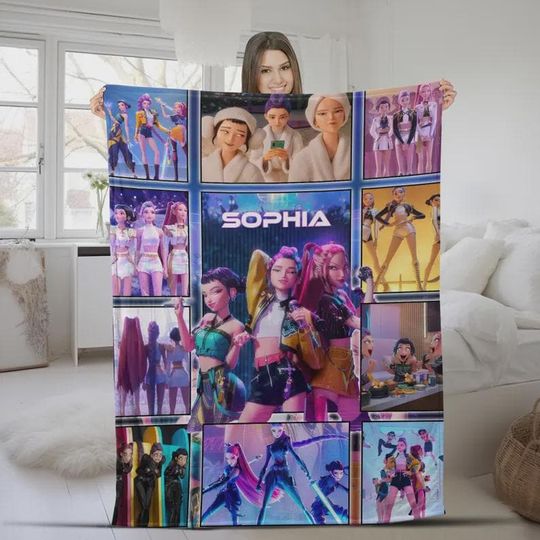 Discover Kpop Demon Hunters Custom Blanket, Kpop Fun Gift, Cozy K-Pop Demon Hunters Huntrix Blanket, Anime Inspired, Cute Huntrix Inspired Blanket