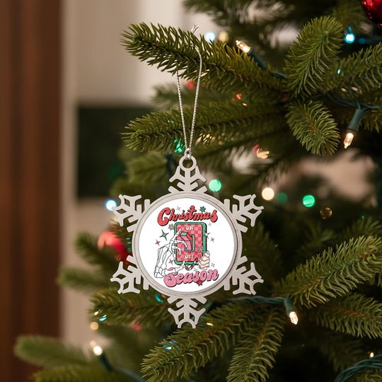 Discover Christmas On Off Season Pewter Ornament  Funny Skeleton Hand Snowflake Ornament  Edgy Holiday Tree Decor  Gothic Christmas Gift Idea