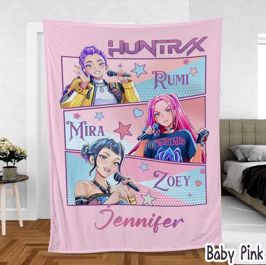 Discover Personalized Blanket With Huntrix Theme, Kpop Demon Huntrix Gift, , Rumi Mira Zoey Blanket, Gift for Huntrix fans, Gift for Huntrix fans