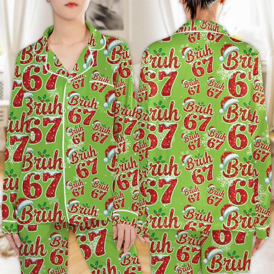 Discover Funny 67 Meme Christmas Silky Satin Pajama Set, Six Seven Christmas Gifts, 67 Hands Christmas Pjs, Six Seven Pjs, Family Pajamas