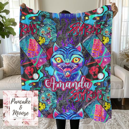 Discover Personalized Graffiti Tiger Blanket - Kpop Demon Hunters Derpy Design for kids, Custom Name Soft Throw, Teen Gamer Room Decor