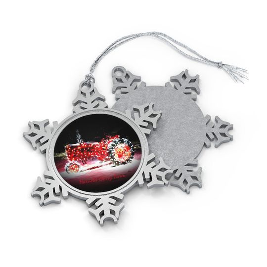 Holiday Tractor in Snow Pewter Snowflake Ornament