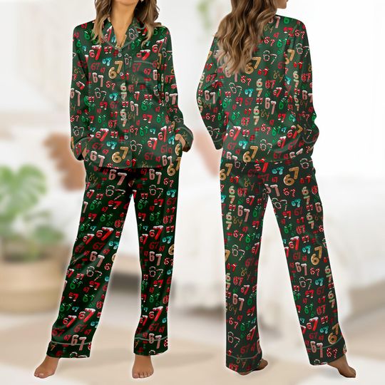 Discover Six Seven Meme Christmas Pajamas Set, Funny PJs Xmas Gift, 6 7 Trendy Viral Sleepwear, Gen Z Gen Alpha Xmas Loungewear Gift,67 Xmas Clothing
