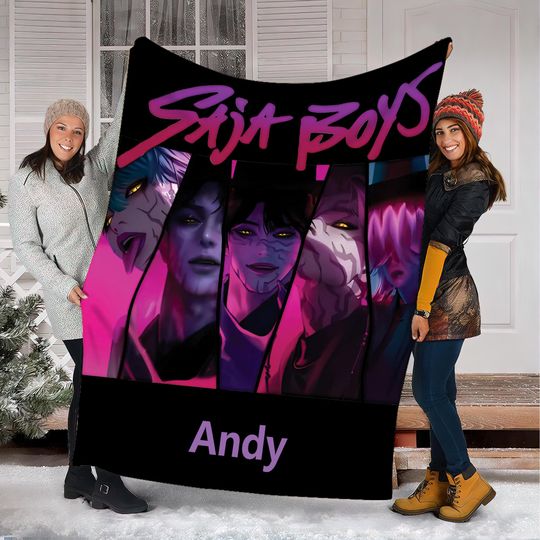 Discover Custom Name Saja Boys Blanket, Saja Boys Blanket, Personalized Blanket With Huntrix Theme, Kpop Demon Hunter Blanket, Gift for Huntrix fans